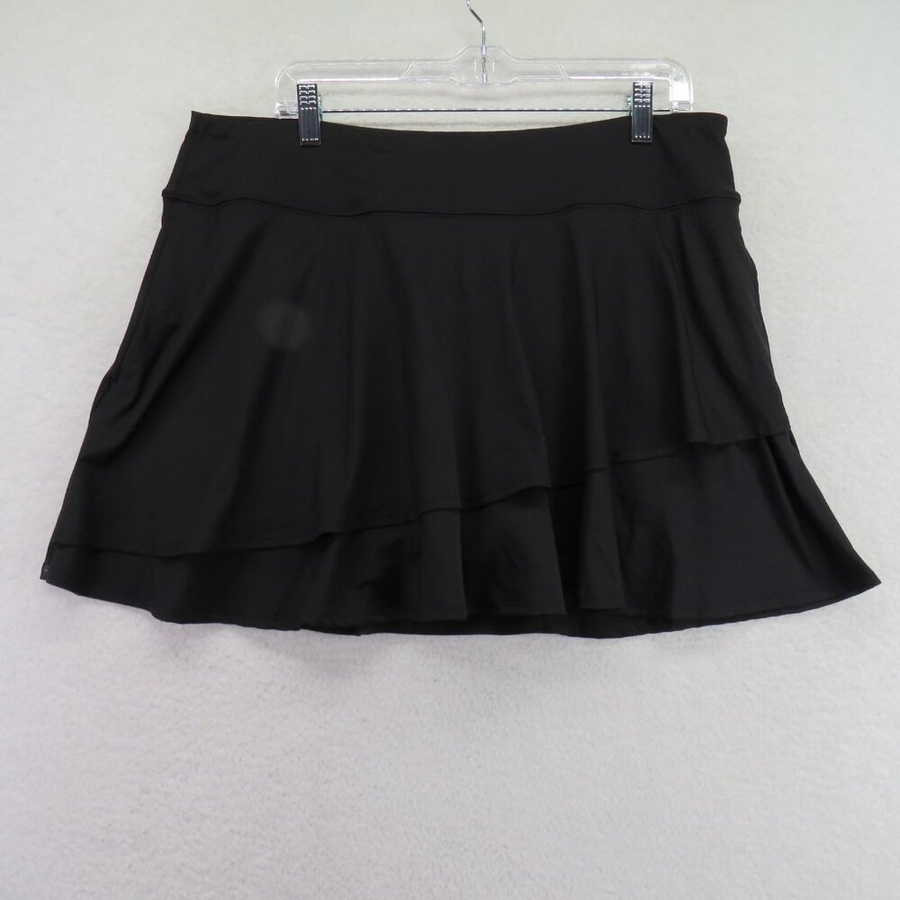 Lands' End Skort Womens XL 18 Black Athletic Tiered Ruffle Pocket Tennis Golf